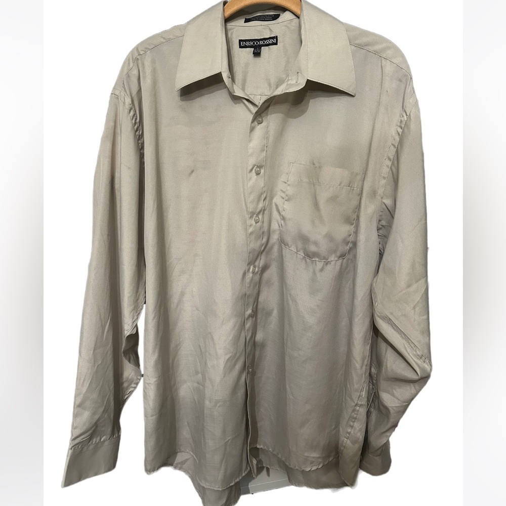 Enrico Rossini Button Down Collared Beige Dress Shirt